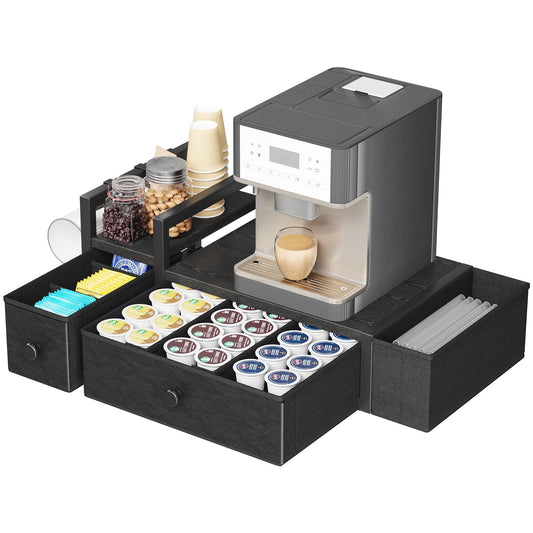 Homeiju Coffee Pod Drawers - K Cup Organizer, Nespresso Pods Holder with Mug Rack, Coffee Holder for Countertop, 52 Capacity Pods, Suitable for Kitchens, Offices and Coffee Bars(Black)