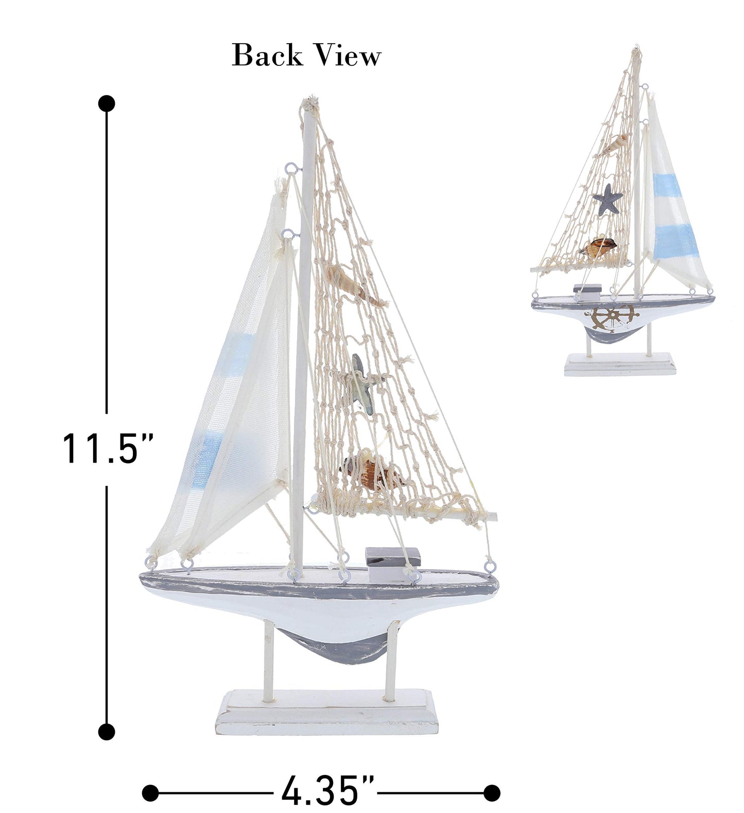 CoTa Global Moonlight Sailboat - Handmade Wooden Sail Boat Decor, Cute Beach Style Model, Nautical Themed Table Top Living Room Centerpiece - 12.5 Inch