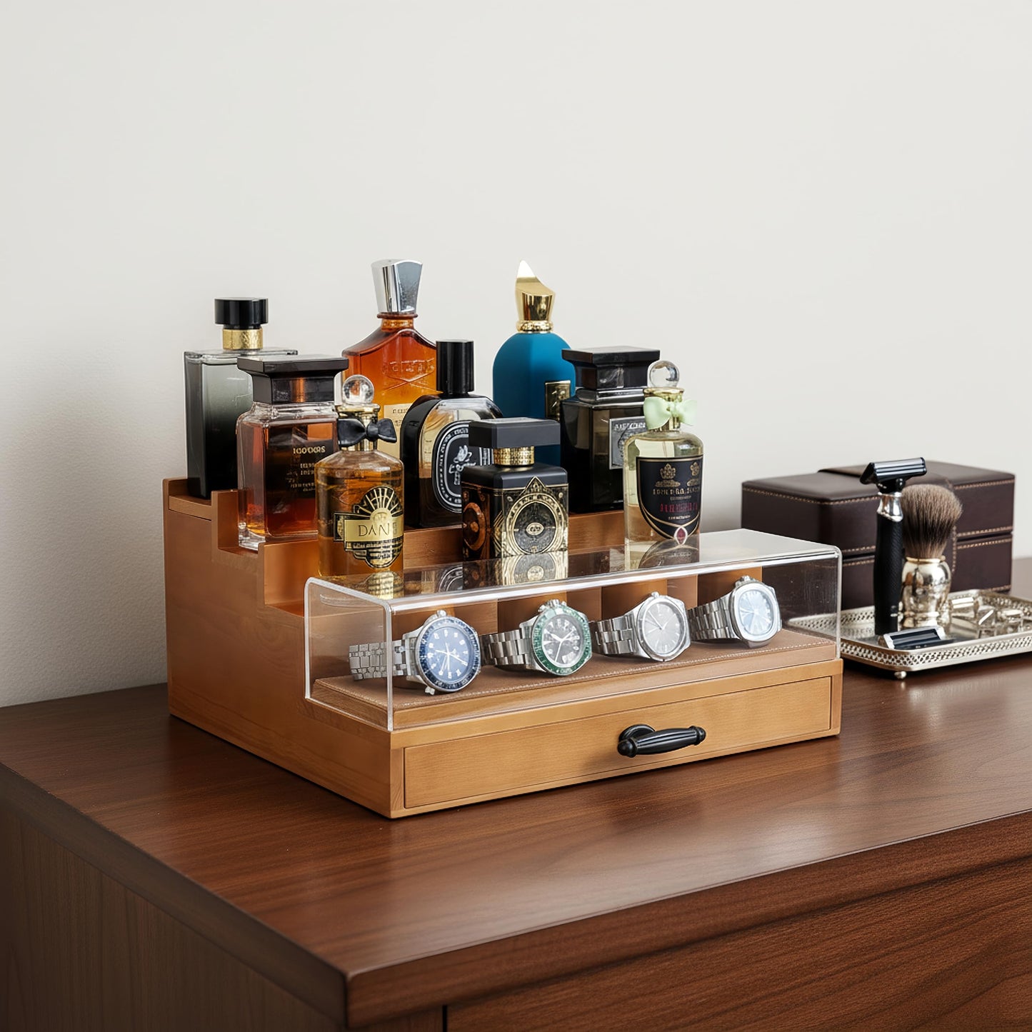 SeLuM Cologne watch organizer and white cologne organizer for men