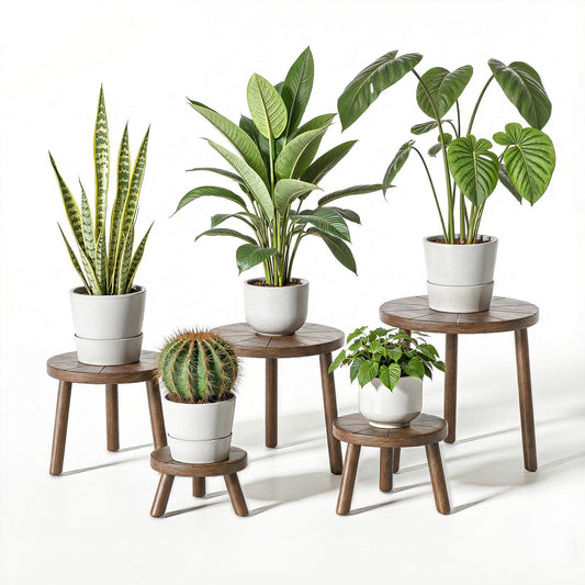 Delma Wood Plant Stands Indoor, 5-Pack Single Plant Stand for 6-12 Inch Pots, Mid-Century Modern Plant Stool, Tall Plant Stand for Large Plants for Living Room, Balcony, Office (Dark Brown, 5-Pack)