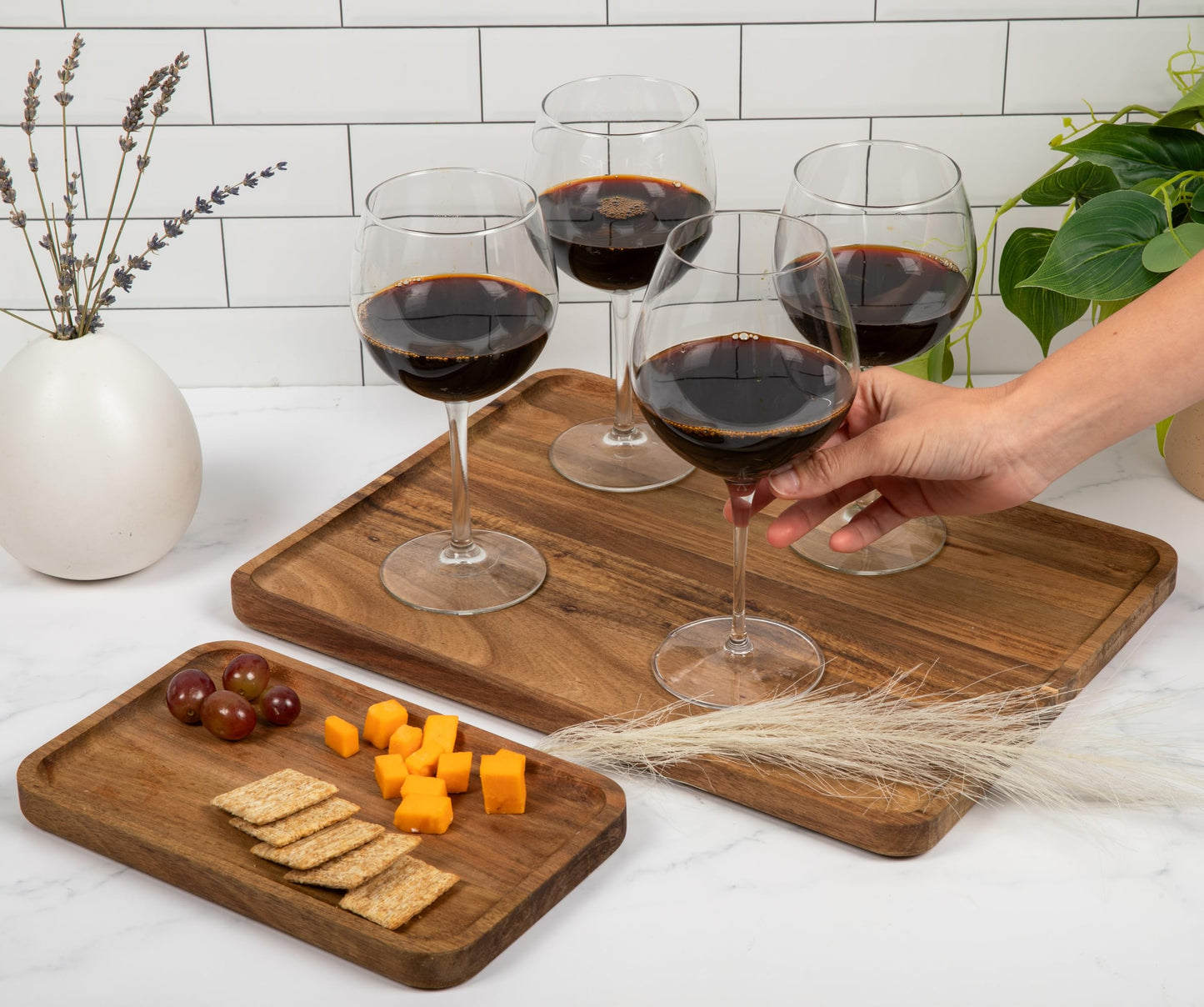 Maple Mill - Acacia Rectangle Wooden Tray - 2 Sizes 16" X 12" and 10" X 6" - Food Safe Serving Tray - Large & Small Wooden Trays Combination - Durable Wood Display Tray for Coffee Party or Home Decor