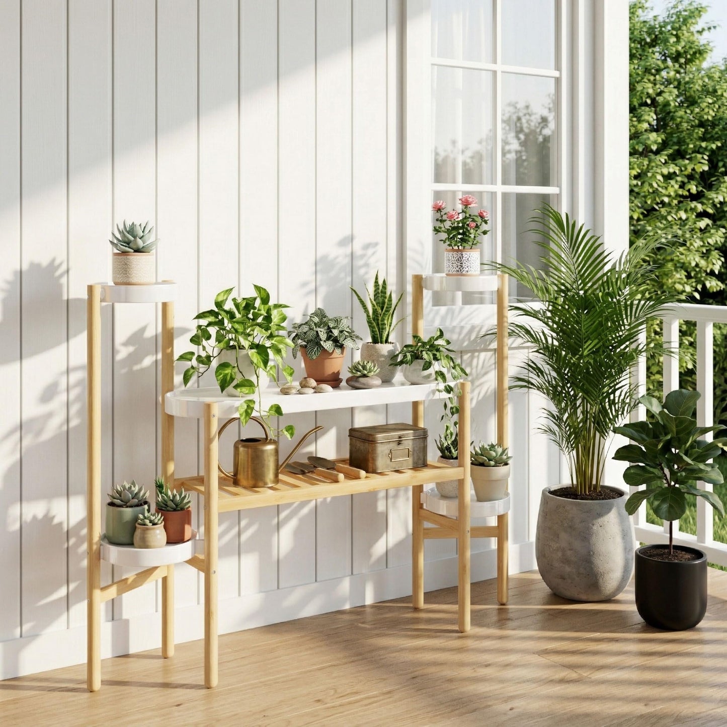 APRTAT Bamboo Plant Stand Indoor, 4 Tier Tall Plant Storage Stand Table Top for Multiple Plants, Window Plant Shelf Table Plant Rack for Balcony Garden Living Room Indoor Outdoor Home (4-Tier-12 Pot)