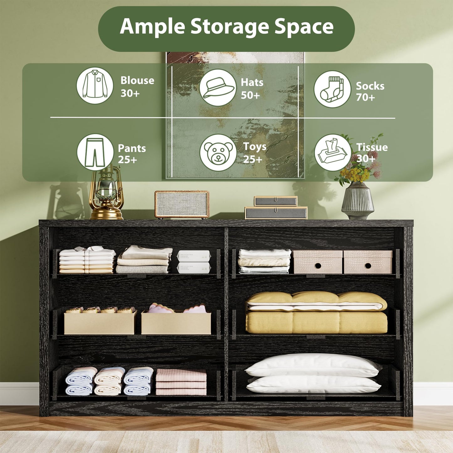 GarveeHome 6 Drawer Dresser for Bedroom, Wide Wood Chest of Drawers Handle Free, Large Modern Dresser Storage Cabinet for Living Room, Hallway Entryway