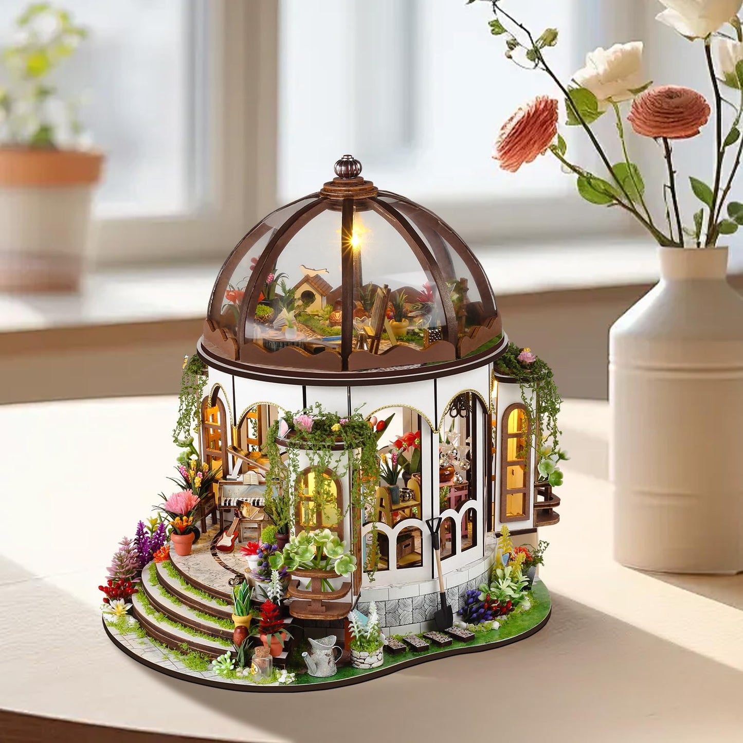 Foyucool 2025 New DIY Miniature House Kit, Dollhouse Kit with LED Light, Mini House Building Kits for for Adult to Building, Christmas Day Home Decorations Gifts for Friends, Castle Flower House