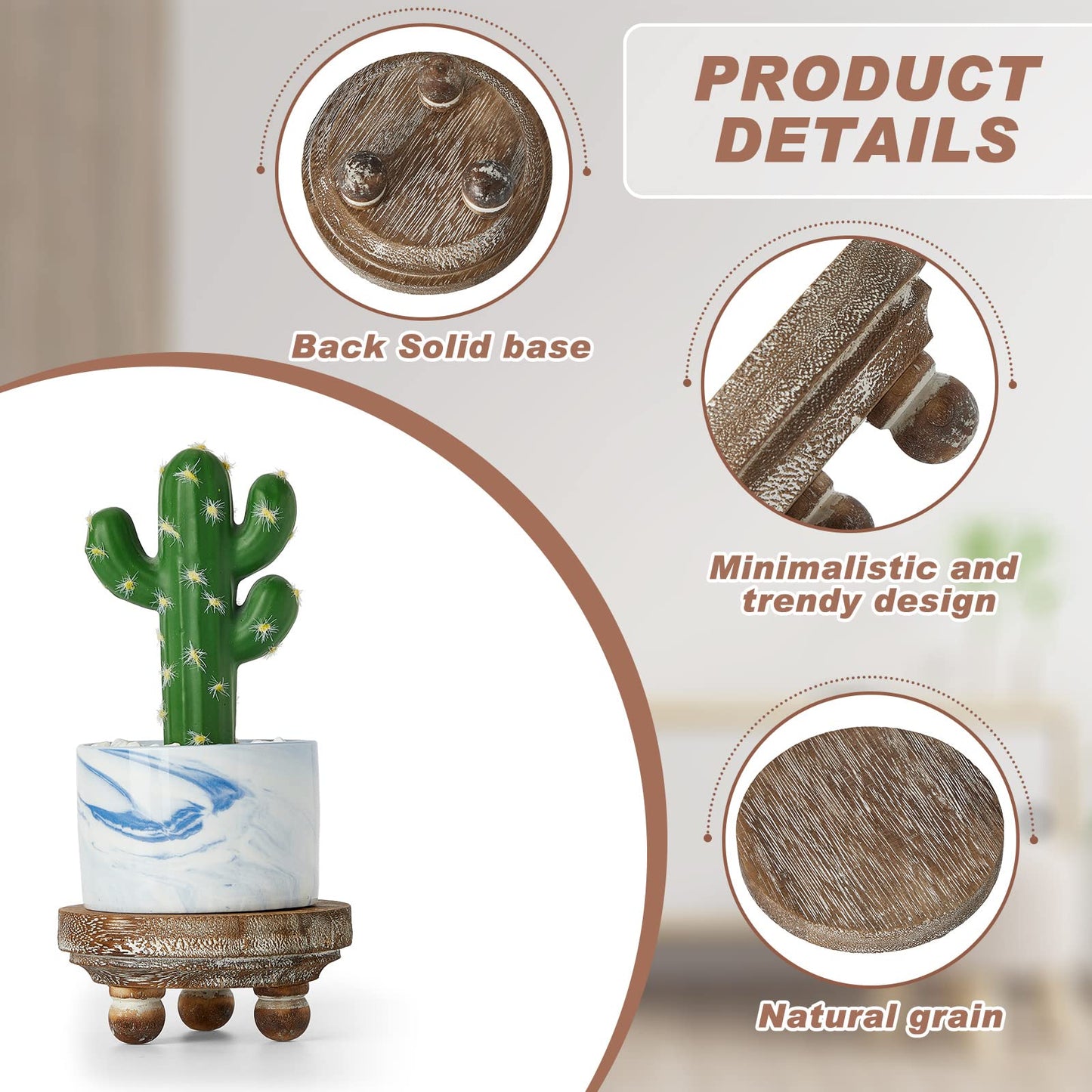 Yalikop Set of 4 Mini Wood Risers for Decor Round Wooden Riser Small Wooden Stool Display Decorative Farmhouse Rustic Wood Pedestal Stand for Plant Pot Tiered Tray Cake Food Home(Brown)