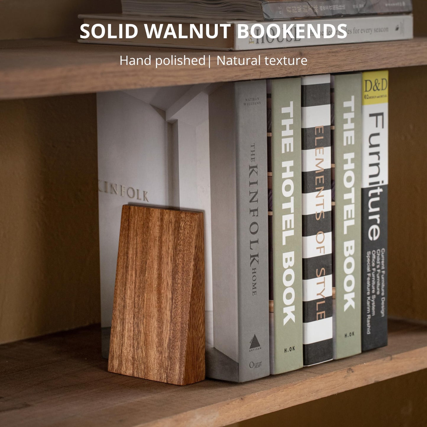 Muso Wood Book Ends, Thickened Wooden Bookends for Heavy Books, Creative Decorative Bookends for Shelves, Non-Skid Book Ends, Handmade Acacia Wood Bookends