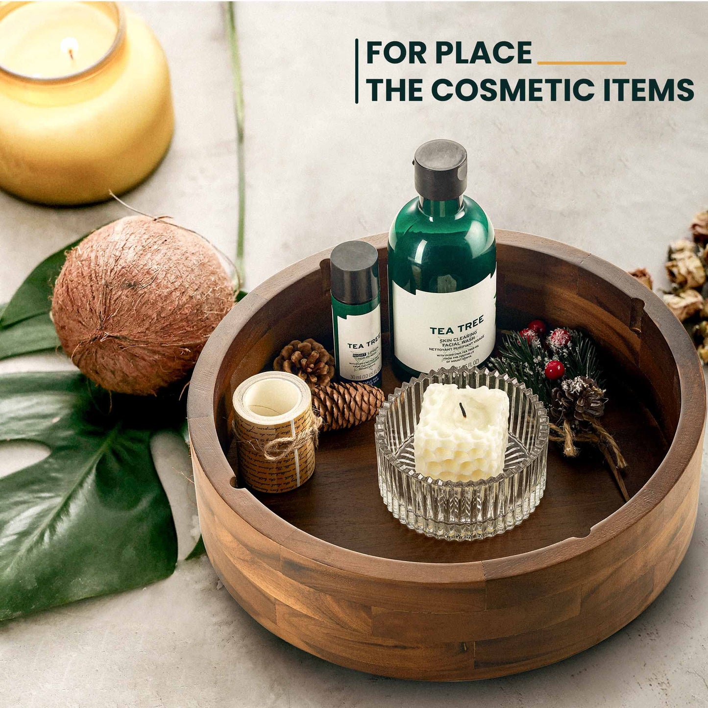 TIDITA 12" Acacia Wood Lazy Susan Organizer with 4 Dividers - Wooden Round Serving Turntable for Tabletop, Countertop - Kitchen Storage Tray Rotating Food Bin Container for Spices, Cabinet, Fridge