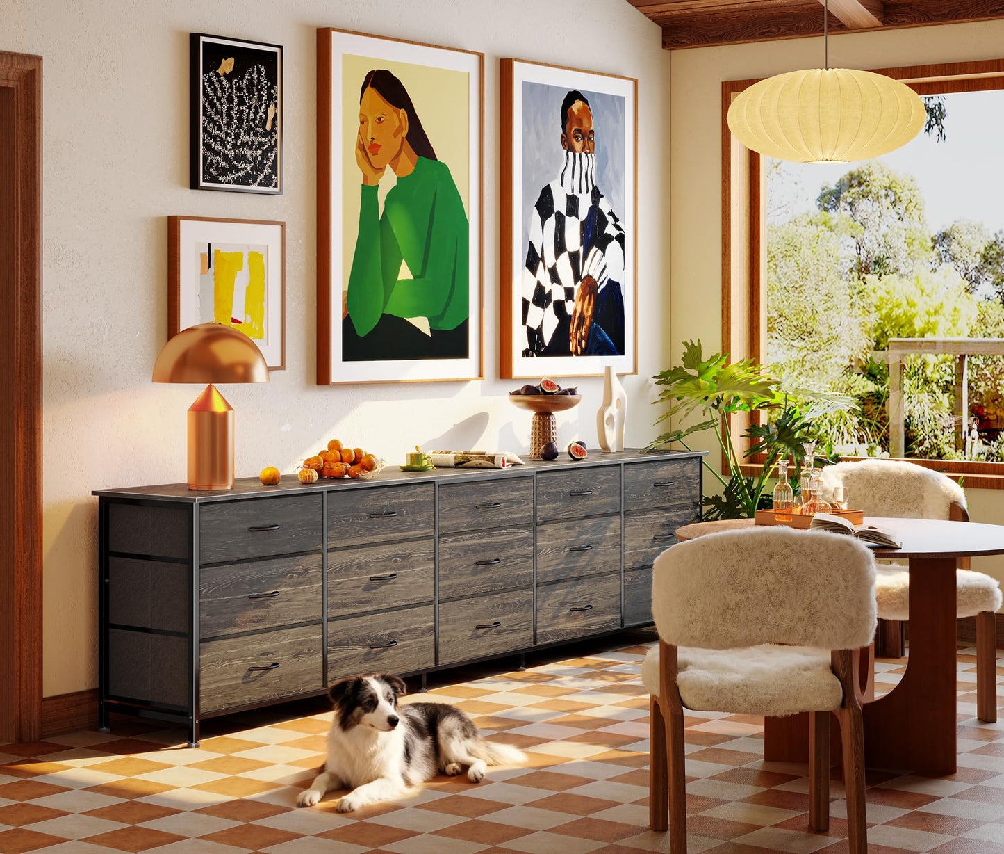 Huuger 86.6 Inch Dresser for Bedroom, TV Stand for 65, 75, 85 Inch TV, 15 Fabric Drawer Long Dresser, Large Entertainment Center for Bedroom, Wide Chest of Drawer with Storage, Charcoal Black