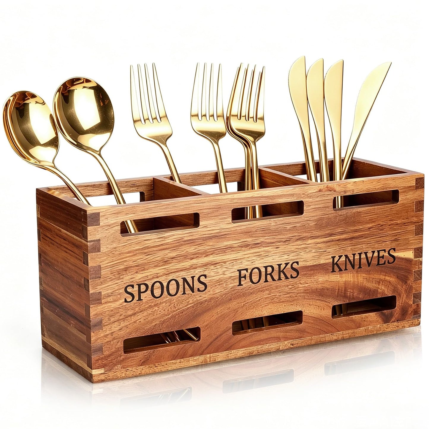 Gtencemen Acacia Wood Silverware Caddy Wooden Flatware Cutlery Holder Silverware Organizer Storage Small Utensil Holder for Kitchen Counter Spoon and Fork Holder Flatware Utensil Caddy for Party