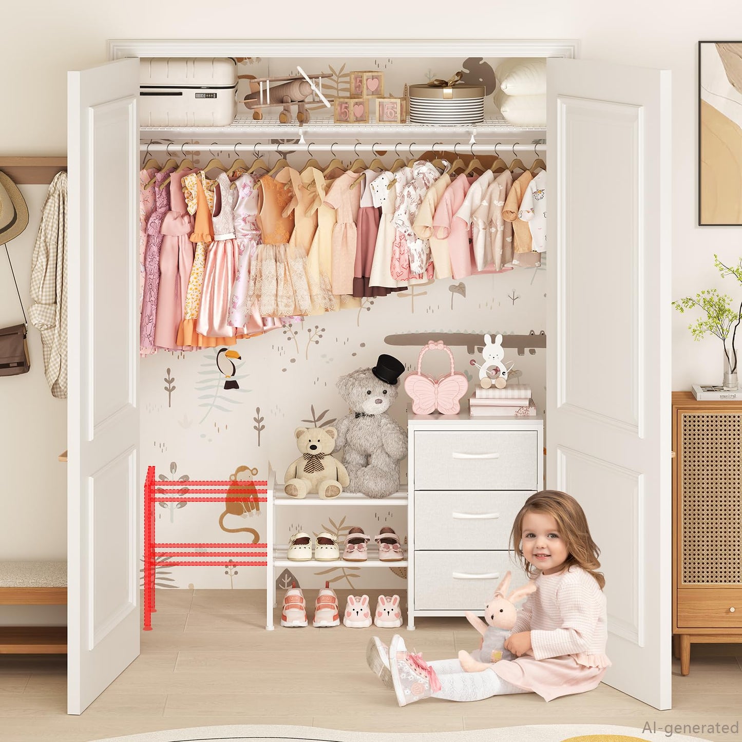 Cidaziya Expandable Closet Organizers and Storage, White Fabric Storage Dresser, 3 Drawer Dresser, Clothes Shelves for Kids, Purse Organizer Small Shoe Rack for Closet Bedroom(31.29~43.42 in)
