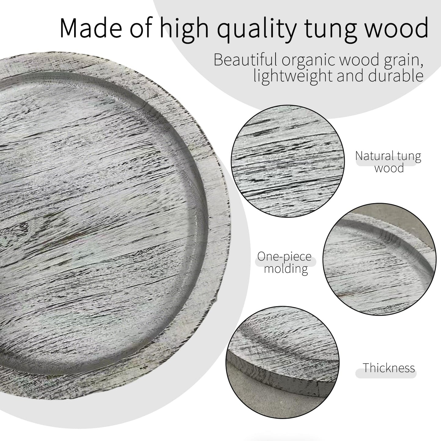 Ailhl Candle Plate Holder Tray: Round Wooden Decorative Candle Plate Small Farmhouse Table Centerpiece Rustic White Wood Tealight Pillar Trays for Home Decor (Distressed)