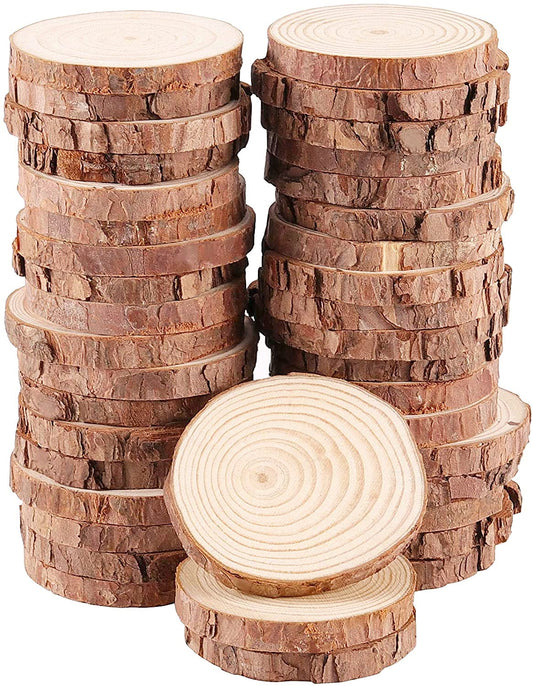 30 Pcs 3.6-4.1 Inches Unfinished Natural Wood Slices Circles with Bark for Coasters DIY Crafts Christmas Ornaments Rustic Wedding Decoration