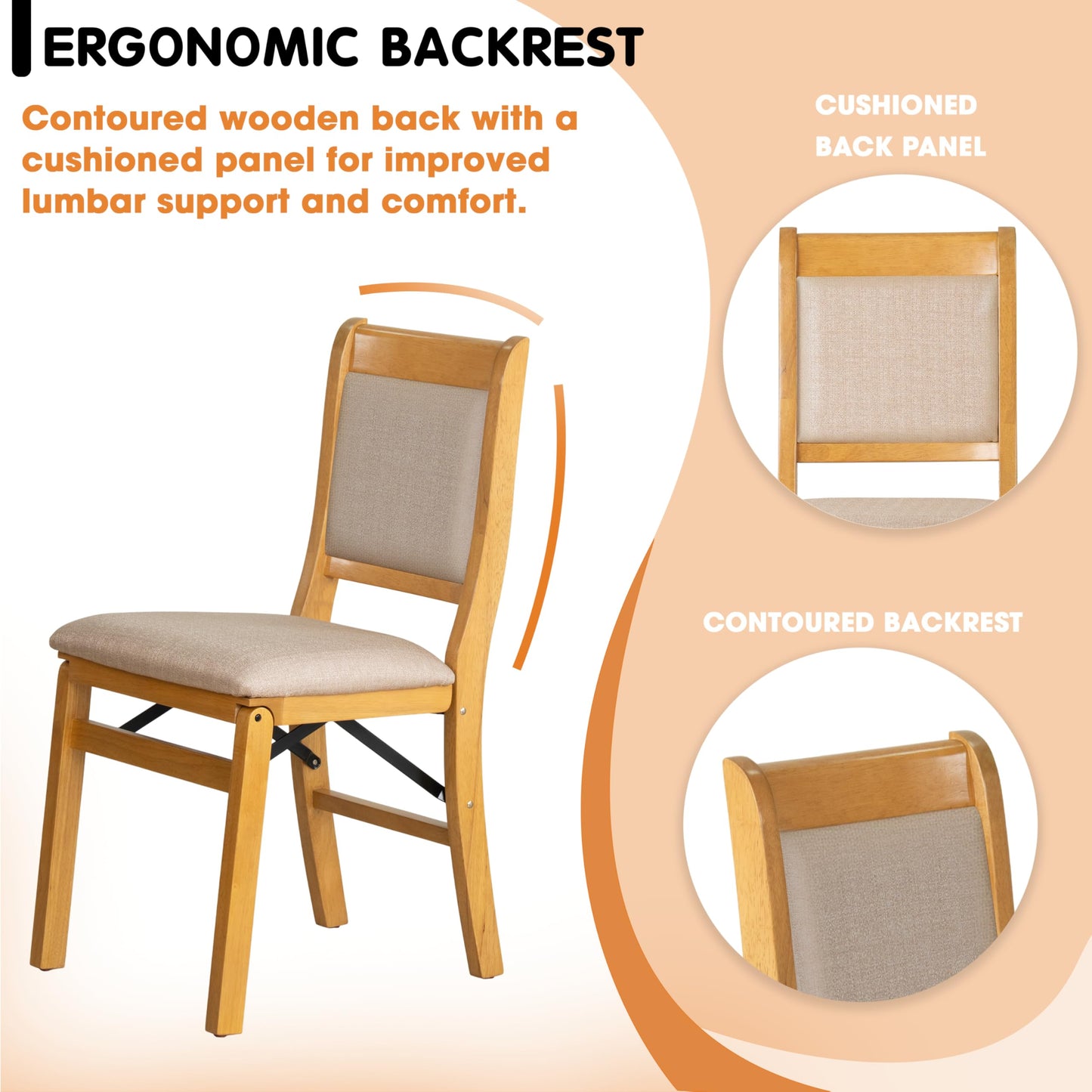 East West Furniture - WCC-OAK-03 - Waco Folding Modern Dining Chairs with PU Leather Seat, Padded Back Design, Set of 2, No Assembly Required, Oak Wood Finish