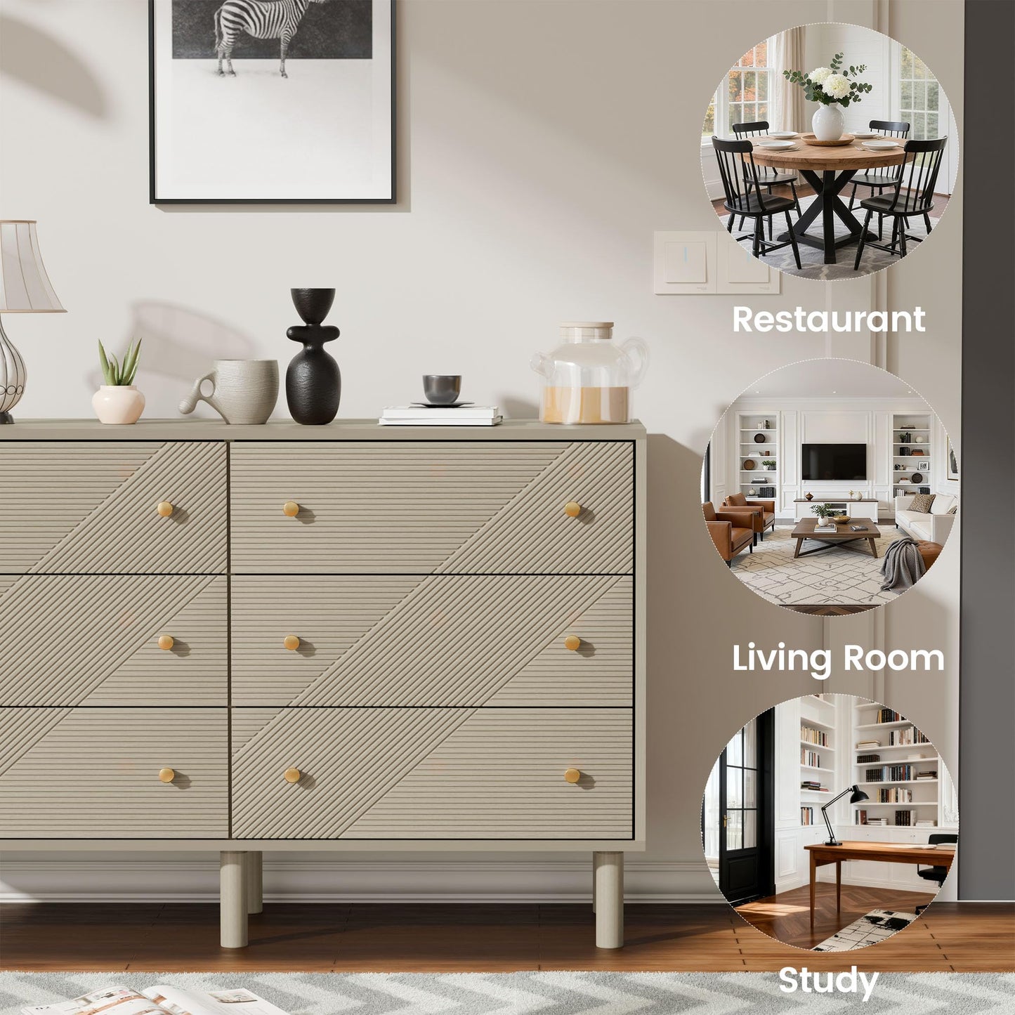 TRUNBACK Storage Drawers, 6 Drawer Dresser with Handles, 48" Wide Modern Wood Dresser Storage Cabinet Storage Chest for Living Room, Entryway, Hallway