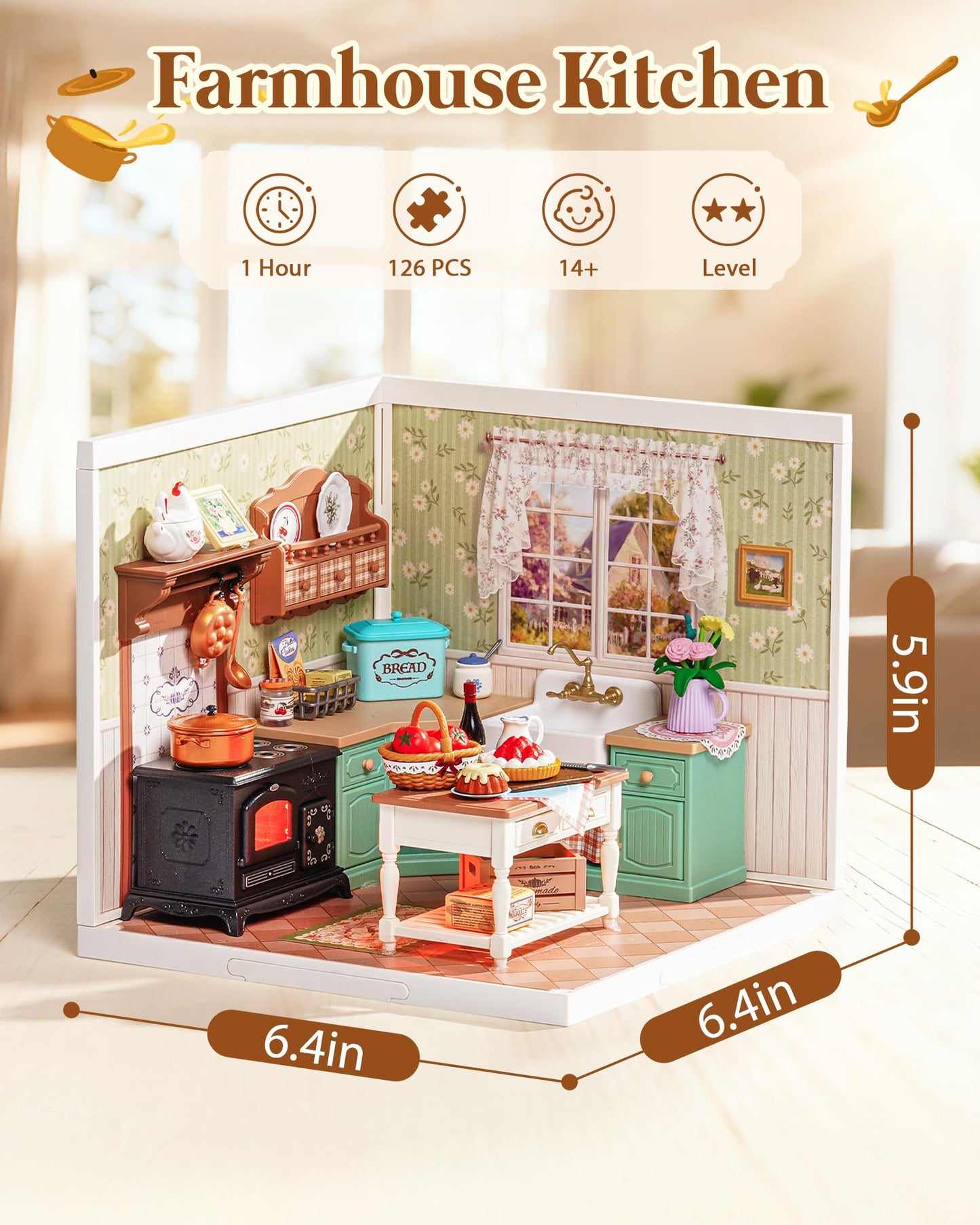 Rolife Super Creator Kits, Tiny House Building Blocks for Little Dolls, DIY Plastic Mini House Model Building Kits for Teens Aged 14+, DIY Crafts/Hobbies for Adult(Farmhouse Kitchen)
