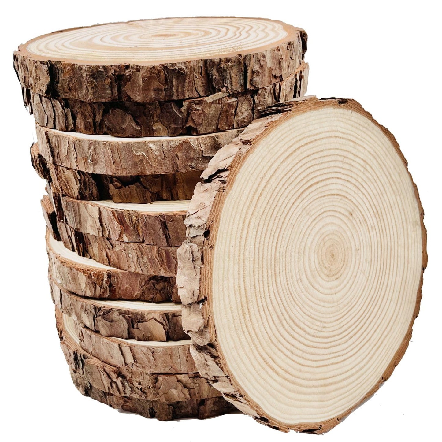 Unfinished Wood Slices for centerpieces 18 PCS 5.1-5.5 Inch,Round Wooden Discs with Tree Bark,Wood Cookies Circles for Crafts Christmas Ornaments,Wood Slice for Rustic Wedding Decoration