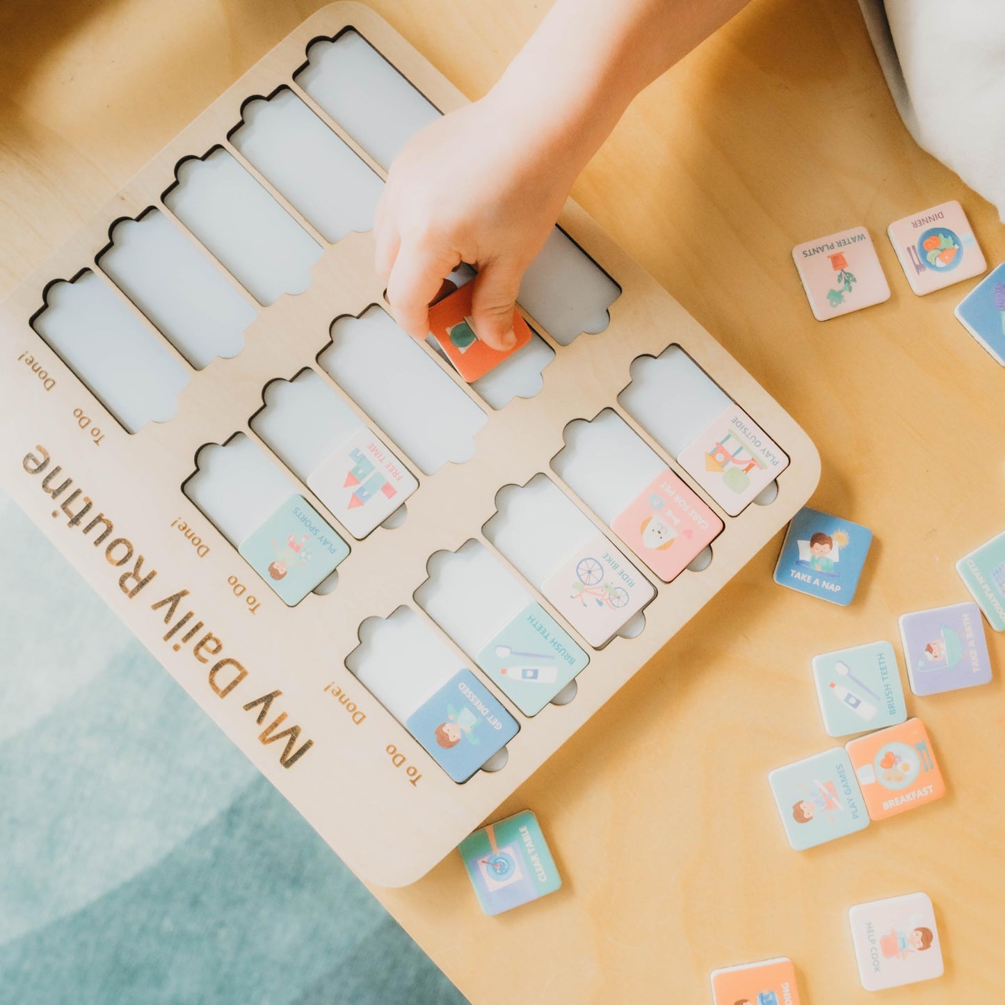 Wooden Toddler Routine Chart Ages 3-6 – Daily & Bedtime Routine Chart for Toddlers, Visual Schedule Board for Kids, Montessori-Inspired Visual Schedule for Kids Daily Routine