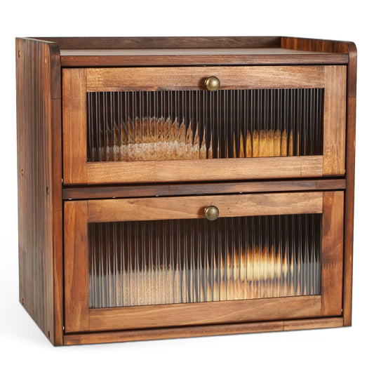 Ciilee Baby Bread Box for Kitchen Countertop Wooden Double Layer Storage Container Bread Bin Large Capacity Vintage Bread Keeper Farmhouse Breadbox Pantry Organizer Versatile Food Cabinet(Brown)