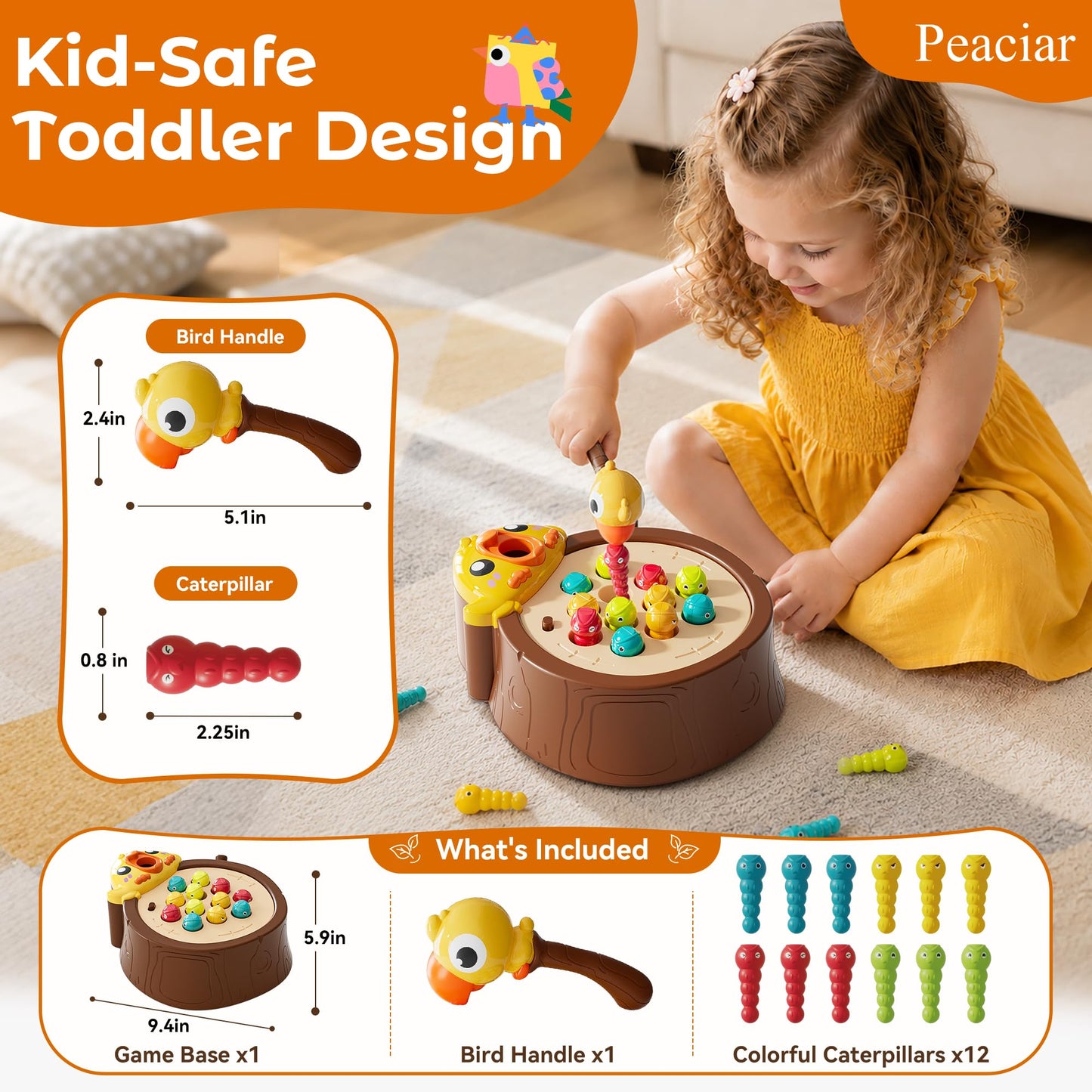 Peaciar Magnetic Bird Feeding Game - Woodpecker Worm Toy, Montessori Bug Hunt Toys for Kids Ages 3-5, Fine Motor Skills and Sensory Toddler Toys, Educational Learning Gift for Boys and Girls