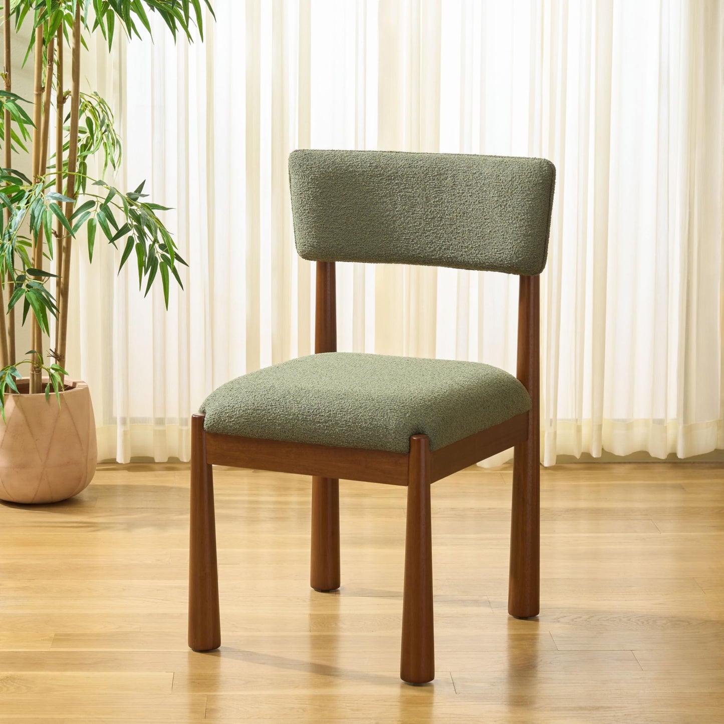 SAFAVIEH Home Collection – Koki Walnut & Green Upholstered Dining Chair, Padded Seat & Back (DCH9222D)