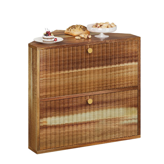 Trironsun Acacia Corner Bread Box for Kitchen Countertop Wood Two Layer Large Capacity Bread Storage Bin Vintage Storage for Homemade Bread (Acacia Wood)