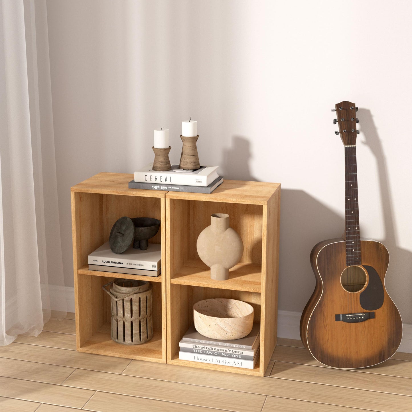 NewBeth Wooden 2 Cube Storage Organizer, 2 Tier Storage Cubes Storage Display Cubby, Versatile Cubes Shelf and Cubby Organizer for Any Space (Oak, 2 Cube-W(11.8inch)