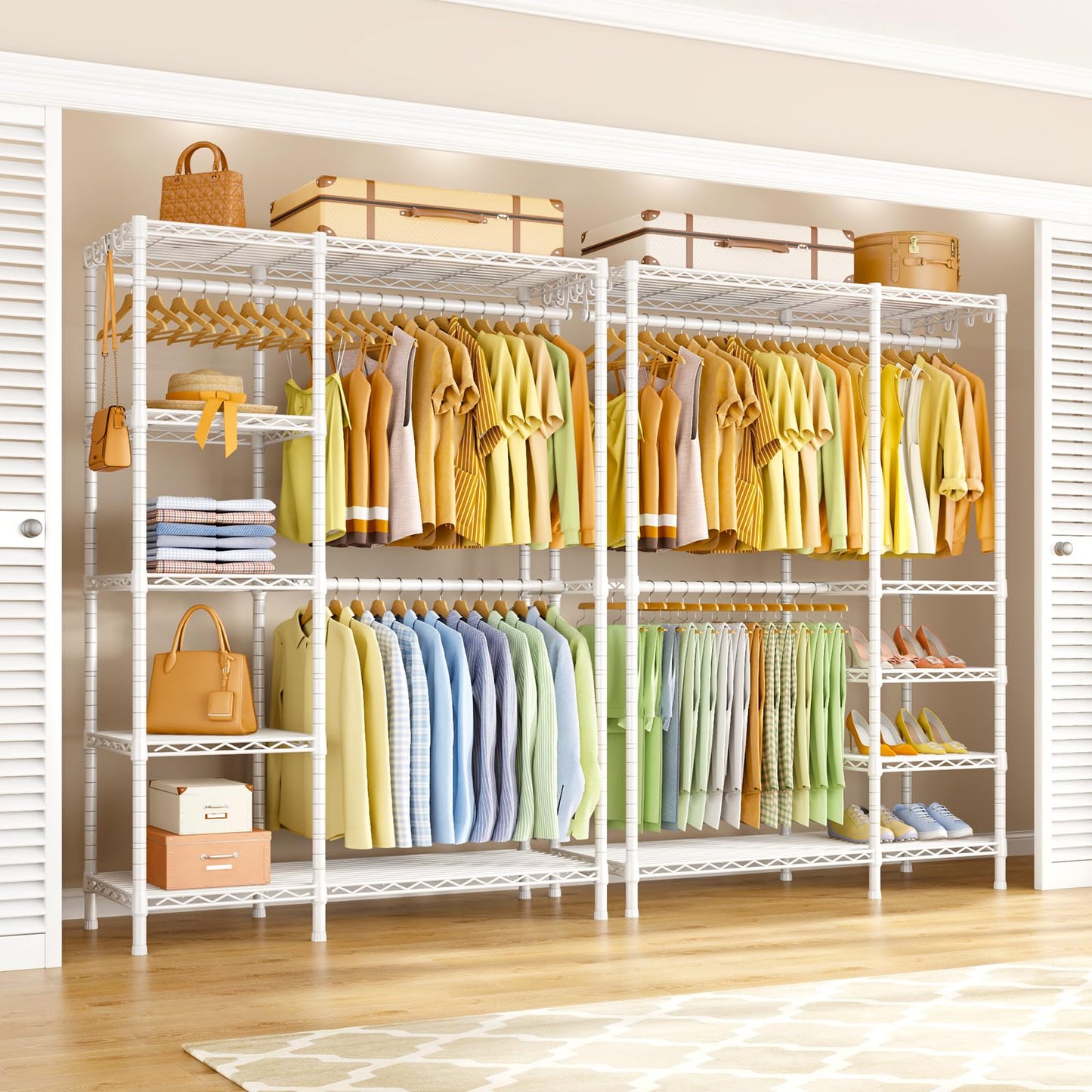 Ulif F2 Clothes Rack, 5 Tiers Heavy Duty Garment Rack for Bedroom, Freestanding Adjustable Closet Storage Organizer, 46.1" W x 15.4" D x 78.3" H, Load 630lbs, Upgraded White