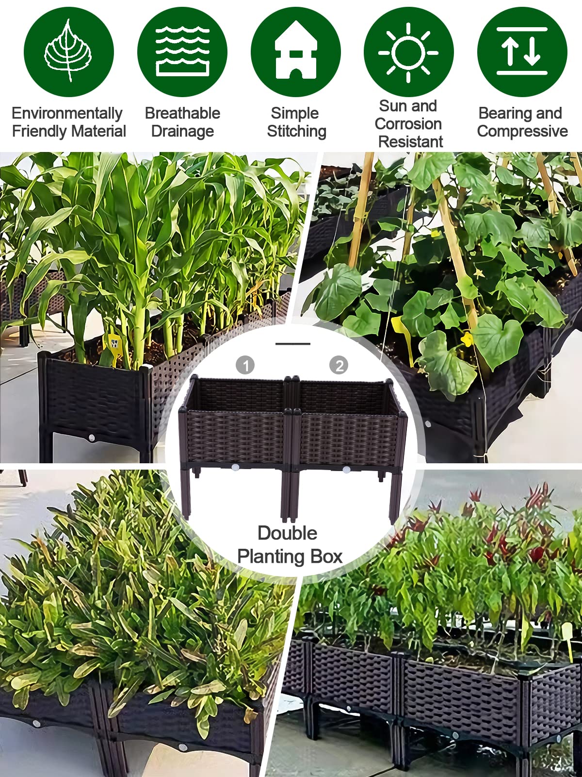 Kalolary 2 Sets Raised Garden Bed Elevated Garden Bed with Legs Patio Plant Boxes Vegetable Flowers Planting Raised Container for Indoor Outdoor Plant Fence Balcony Yard Gardening Supplies