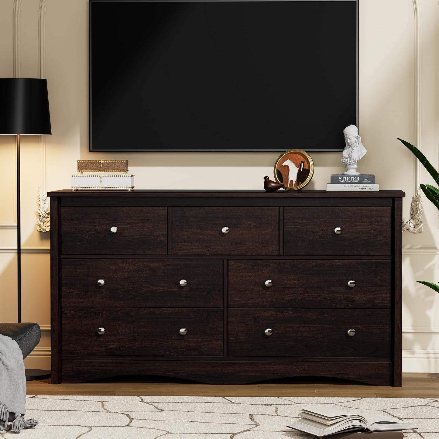 YESHOMY Dresser for Bedroom with 7 Drawers, Modern Chest of Drawers, Wooden Dressers, TV Stand for Living Room,Closet, Hallway (Brown)