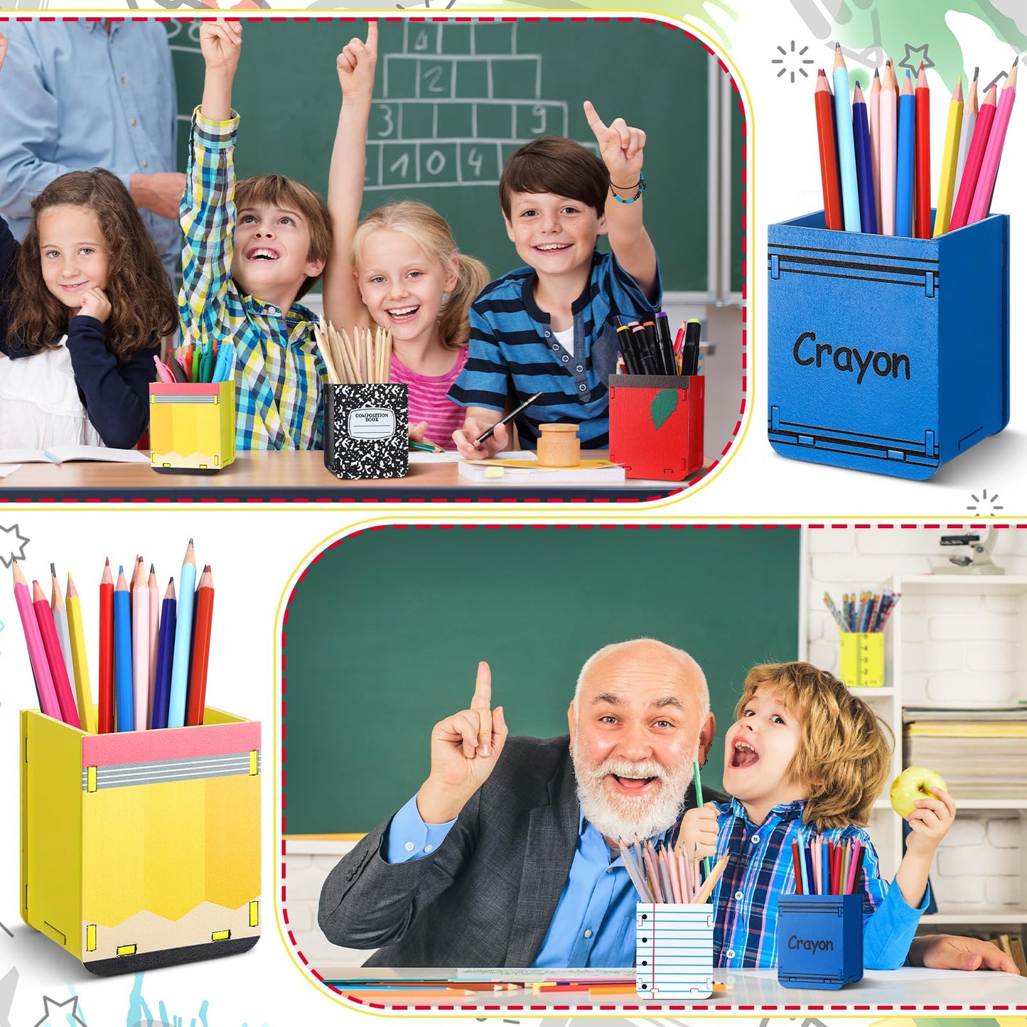 Sherr 6 Pcs Wooden Pencil Dispenser for Classroom Back to School Pencil Holder Classroom Pen Holder Storage Organizer for Teachers Classrooms Office Desk Organization