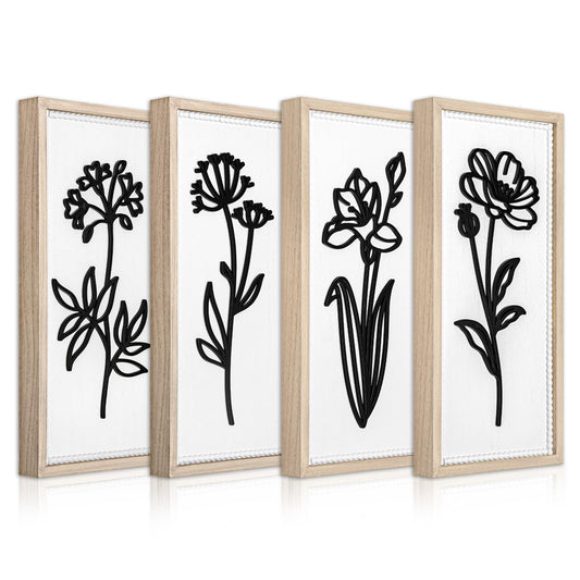 Parlor Boudoir White Floral Bathroom Wall Decor Set of 4, 3D Wooden Floral Wall Art, Neutral Boho Farmhouse Gallery Decor for Bedroom, Hallway