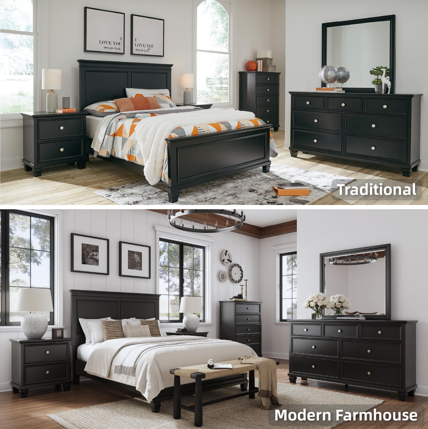 Signature Design by Ashley Lanolee Black Chest of Drawers, Tall Dresser, 5-Drawer Wooden Dresser for Bedroom, 36" W x 17" D x 50" H