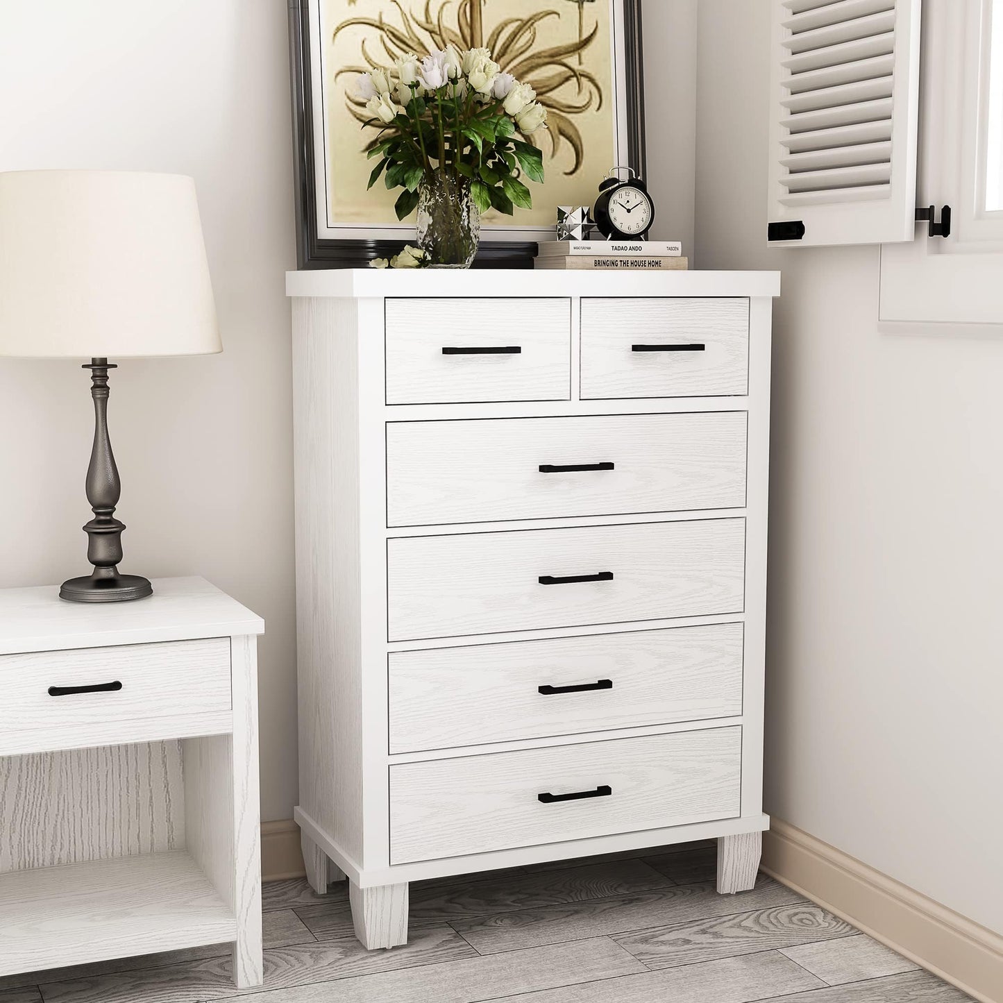 IDEALHOUSE Dresser for Bedroom with 6 Drawers, 45" Tall White Chests of Drawers with Storage, Wooden Dresser for Closet, for Bedroom, Living Room, Entryway