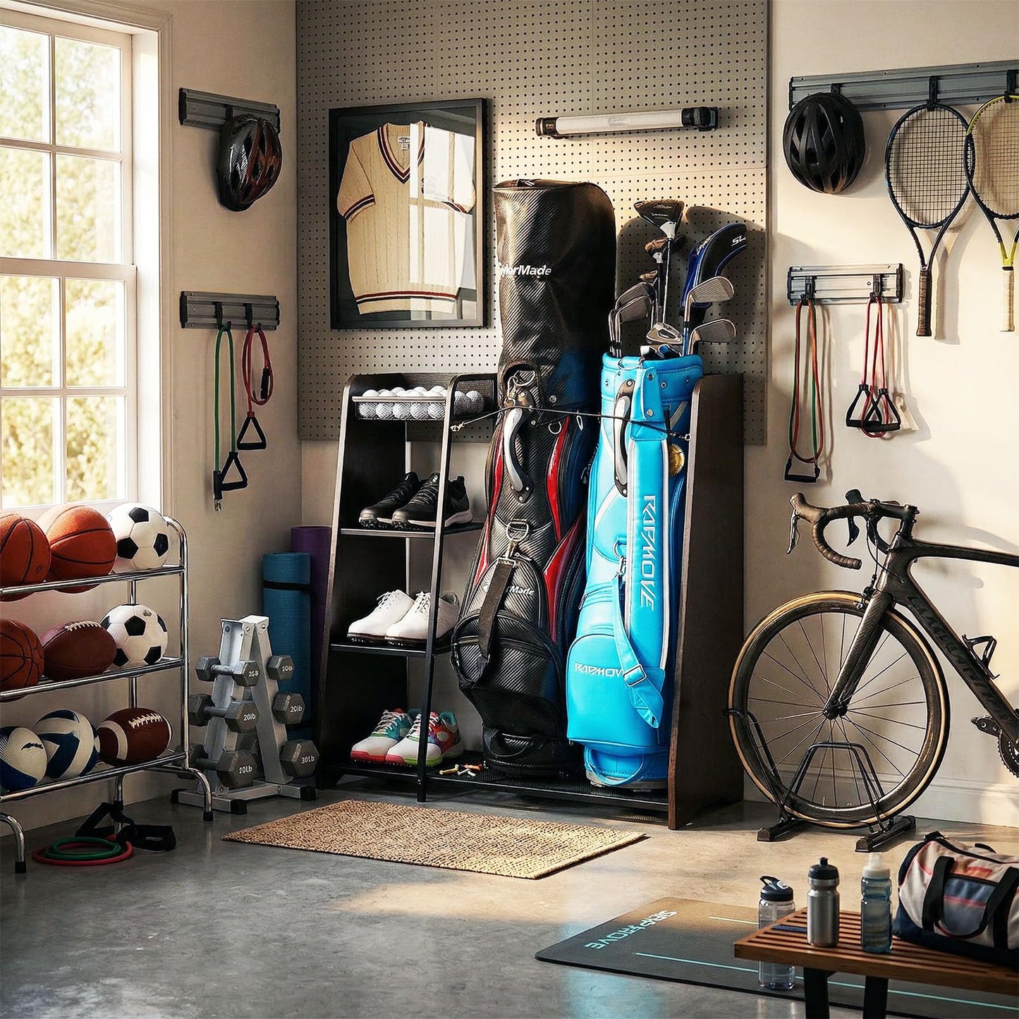 Ponsonbay Golf Bag Storage Organizer for Garage Holds 2 Golf Bags