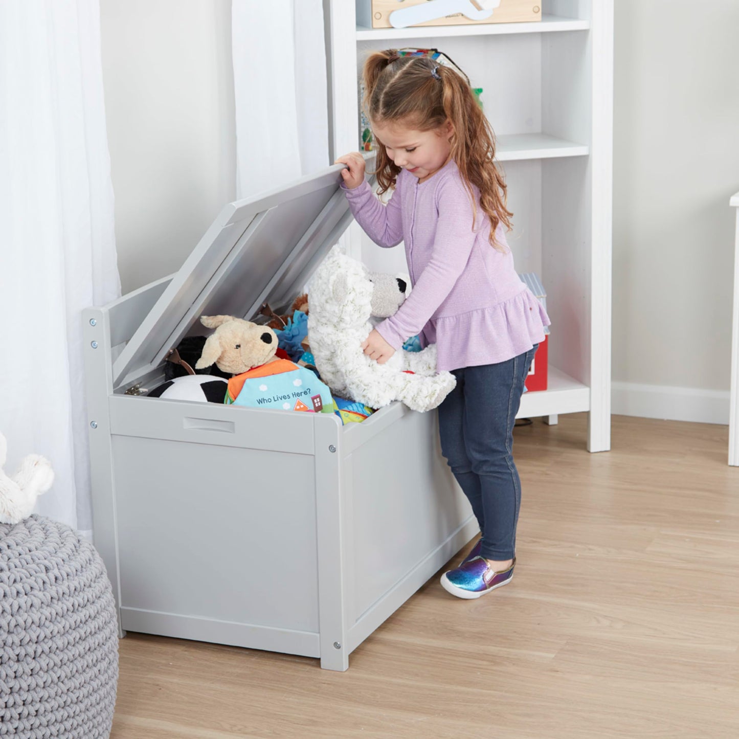 Melissa & Doug Toy Chest, Wooden Toy Storage Box with Safety-Hinged Lid, Kids Toys Storage Organizer for Playroom, Bedroom, & Montessori Classroom Furniture for Boys & Girls Ages 3+, Gray