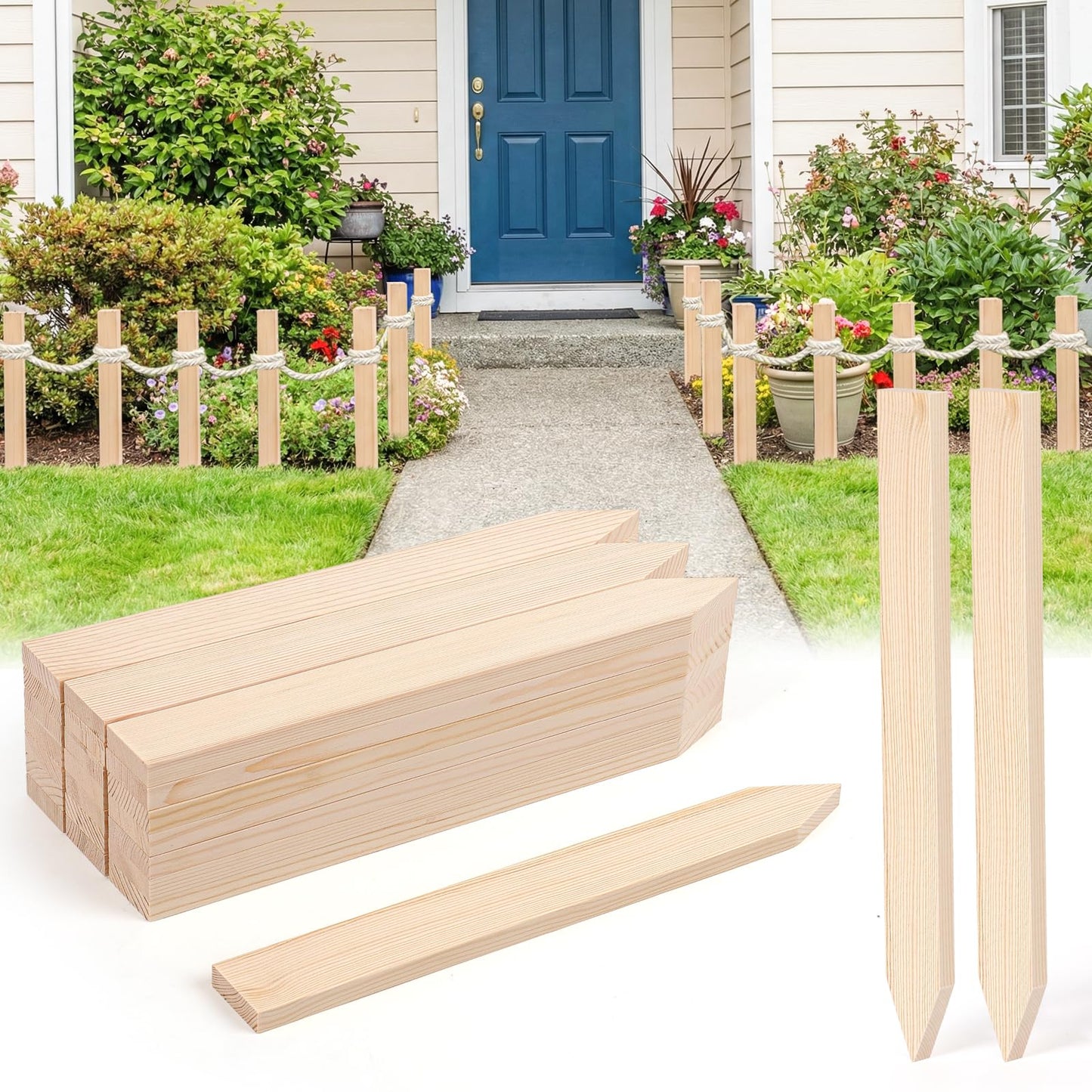 24Pcs Wooden Garden Stakes, 17in Pinewood Yard Stakes for Plant Support, Garden Fencing, Ground Marking, Signs, Grade, Baselines, Survey Stakes and Boundary