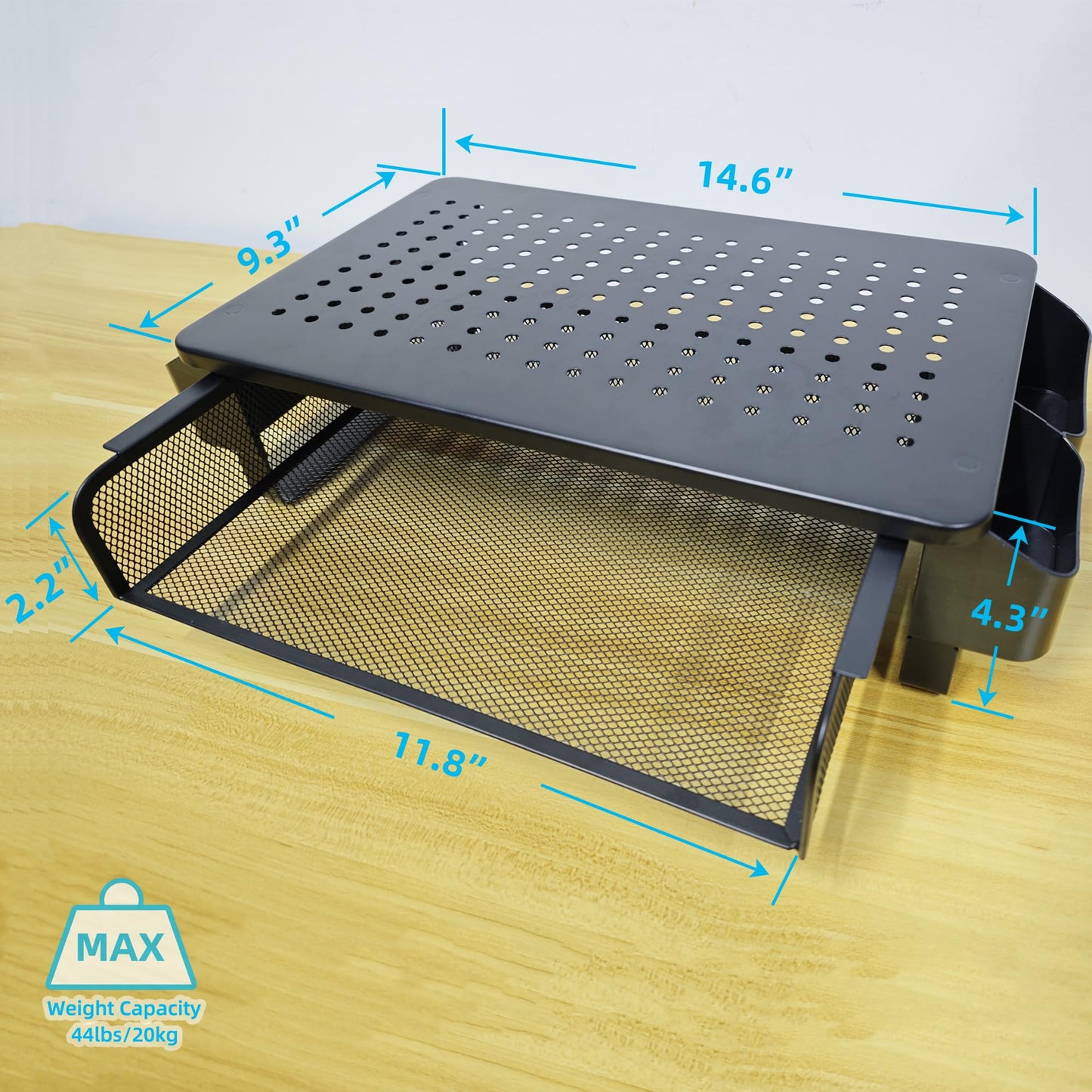 VOXMOUNT Monitor Stand Riser, Metal Laptop Stand with Storage, Printer Stand with Vented Drawer and Side Storage, Desk Organizer for Monitor, VMMR01-WDB