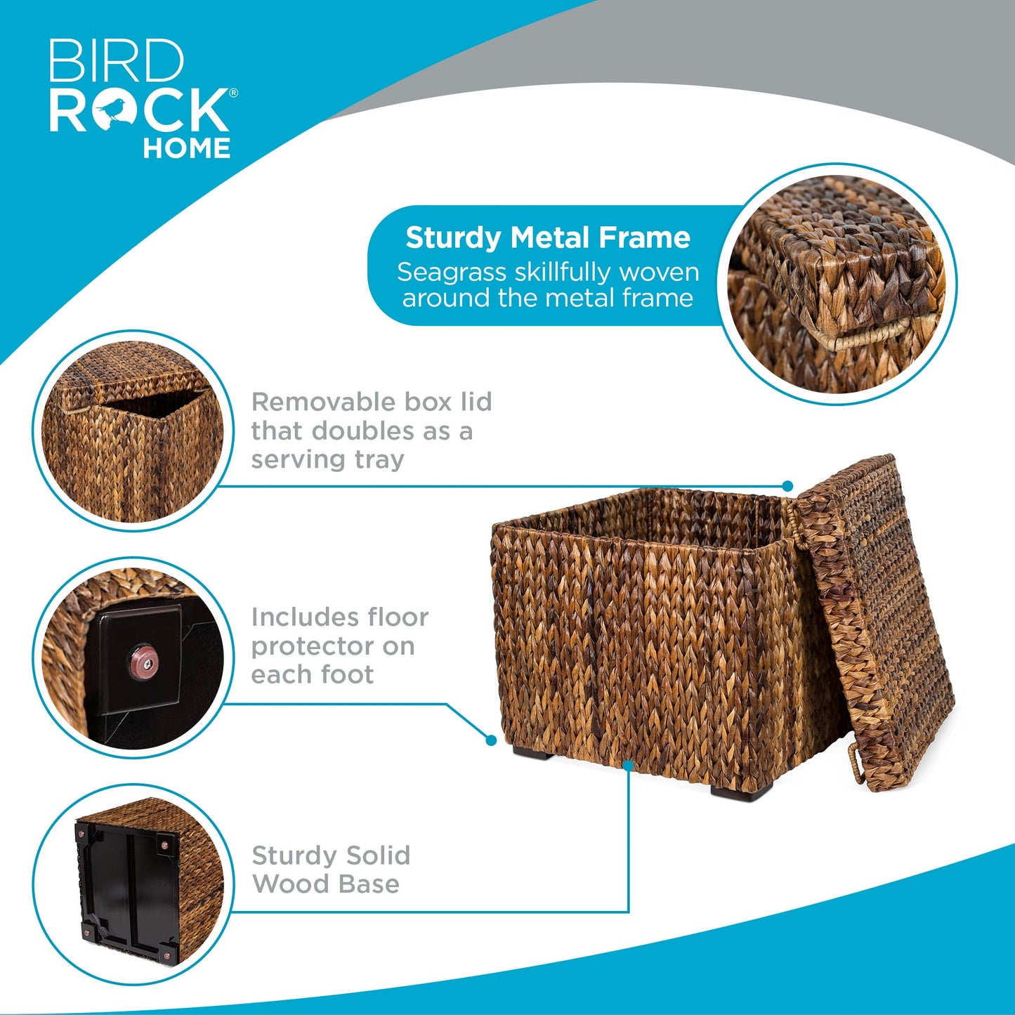 BIRDROCK HOME Woven Storage Cube - Abaca Seagrass Decorative Ottoman - Living Room Side Table - Store Blankets Pillows Magazines Books Remotes