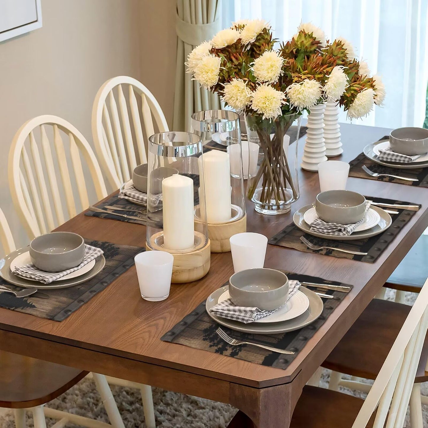 Farmhouse Cabin Table Placemats Set of 4 Rustic Forest Deer Wooden Western Country Indoor Outdoor Table Placemat for Home Desktop Kitchen Restaurant Decoration