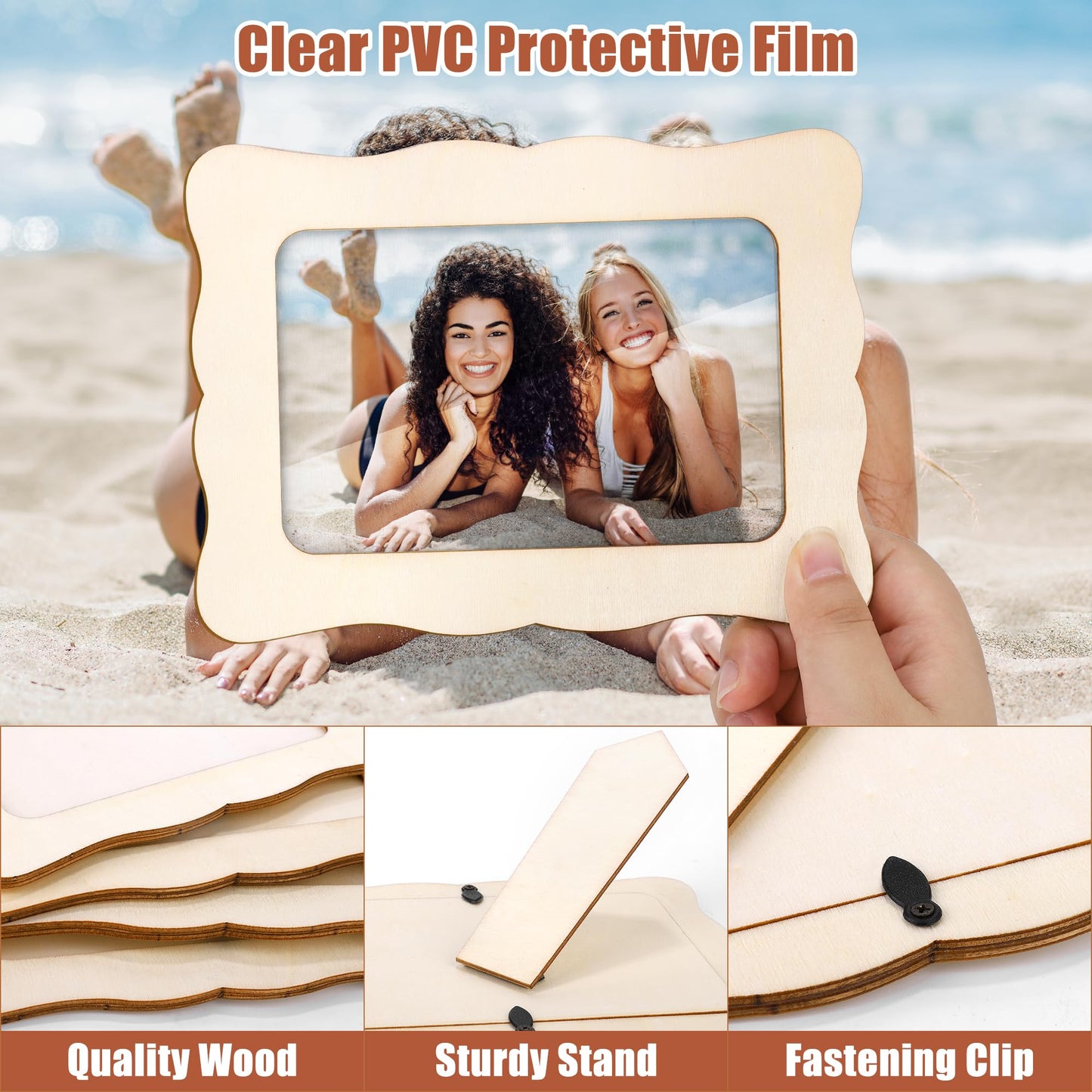 Fovths 30 Pieces Wooden Picture Frame Unfinished Wood Photo Frames 4x6 Inch Wavy Edge DIY Picture Frame Set with PVC Cover for Photos Postcard Craft DIY Art Projects, Home Decor