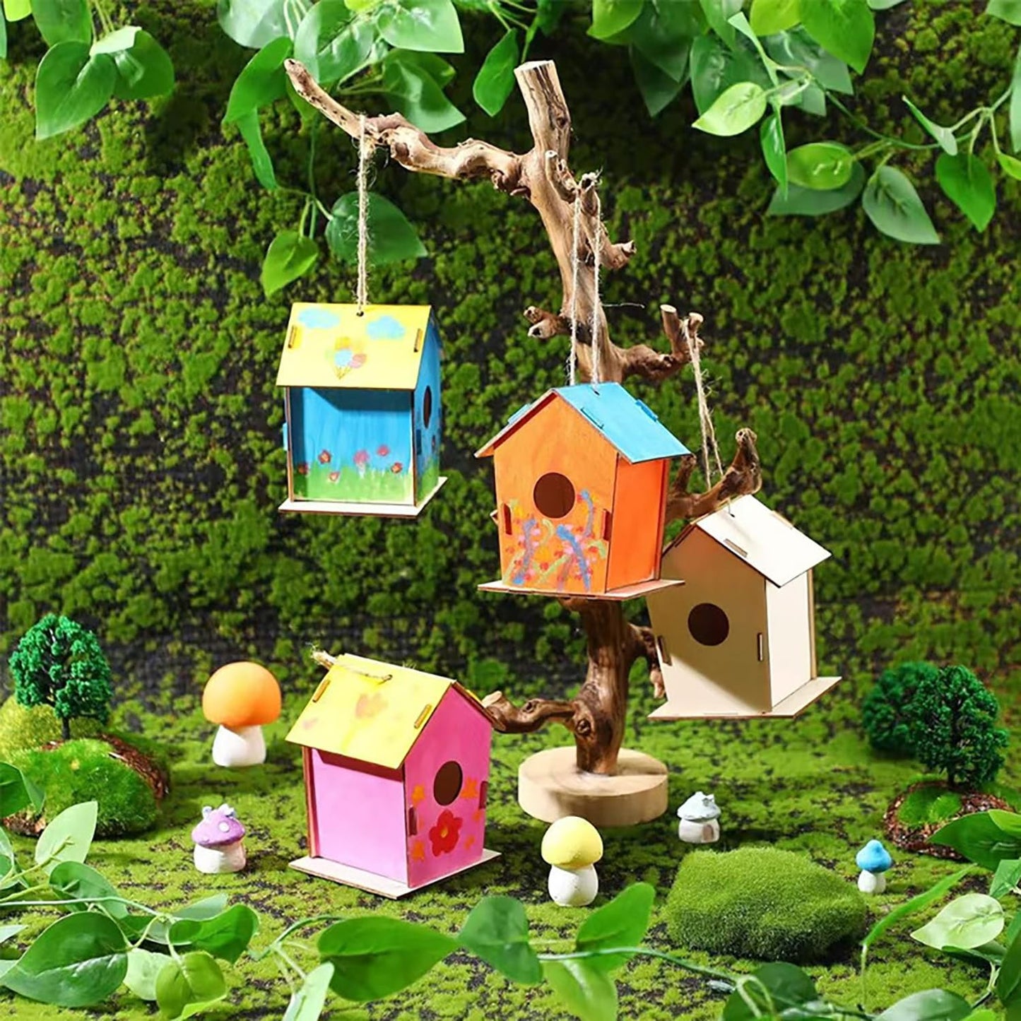 Bird House Kit, Wooden Bird Houses Craft Kits for Kids, 18 PCS DIY Painting Set with Paint Brushes Rope, Arts and Crafts for Kids Ages 6-12