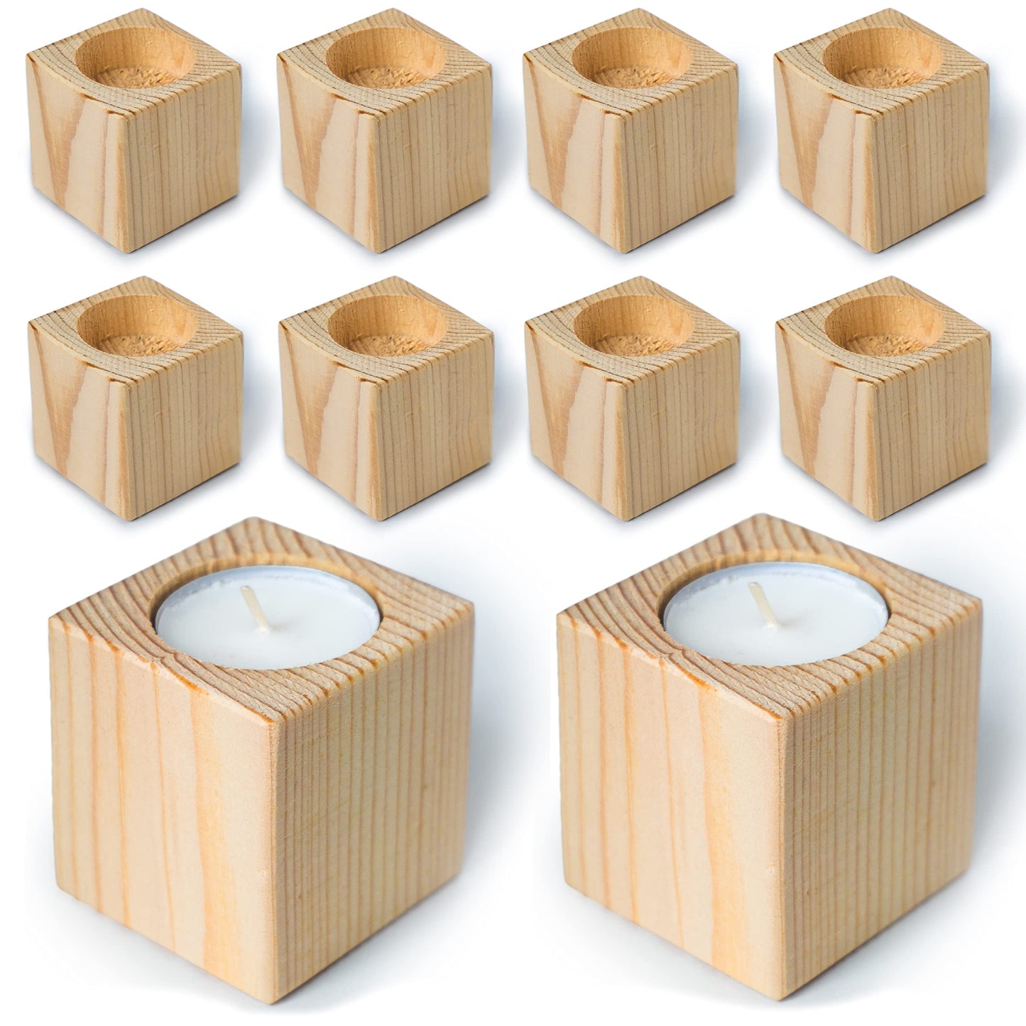Sarap Wood Tealight Candle Holder - Rustic Wooden Votive Candle Holders - 10pcs Candle Holders Bulk - Wood Candle Holder for Centerpieces for Tables, Wedding Decor, Fireplace Decorations and Party