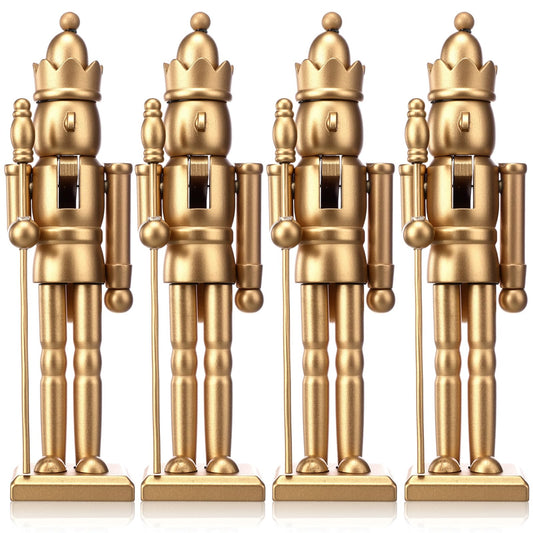 Roowest Christmas Nutcracker Figure 7 Inch Gold Wooden Doll Decoration Set Including Nutcracker with King Shape and White Beard for DIY Crafts Christmas Decorations(4 Pcs)