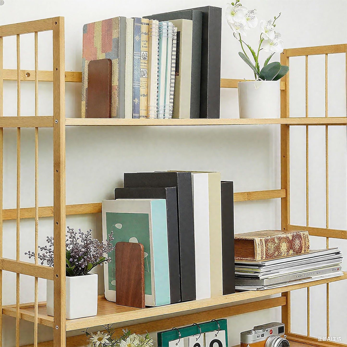 Eaasty 4 Pairs Wooden Bookends for Heavy Books, Walnut Wood Book Holders, Sturdy Non-Skid Book Stops for Shelves and Office Desk, 5.2 x 3.2 x 4.2 Inches