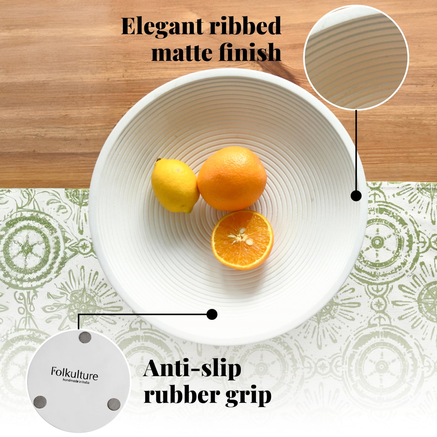 Folkulture Wooden Fruit Bowl for Kitchen Counter | 12" Large Premium Eco Friendly Banana Fruit Basket for Kitchen | White Wood Bowl with Holder, Pedestal for Table Decor, Centerpiece for Dining Table