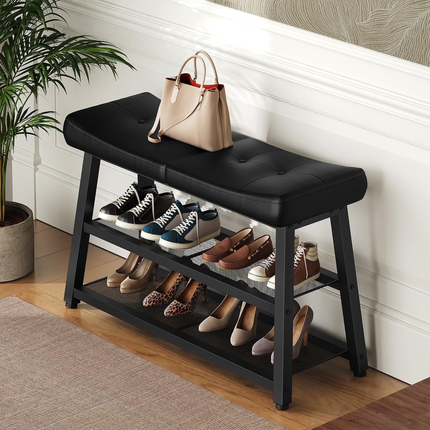 YATINEY Shoe Bench, 3-Tier Shoe Rack, 10-Tier Tall Shoe Rack Organizer, Wooden Shoe Storage for Closet Holds 40 Pairs, HX02BB-SS210BR