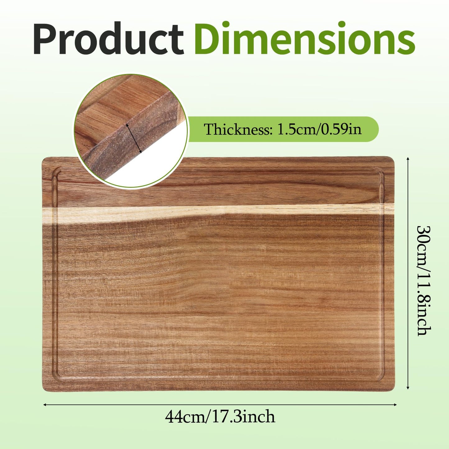 17.3x11.8 Inch Acacia Wood Cutting Boards for Kitchen, Reversible Wooden Chopping Board Large Wooden Charcuterie Board with Deep Juice Grooves & Non-Slip Handle for Meat Turkey Fruit and Cheese