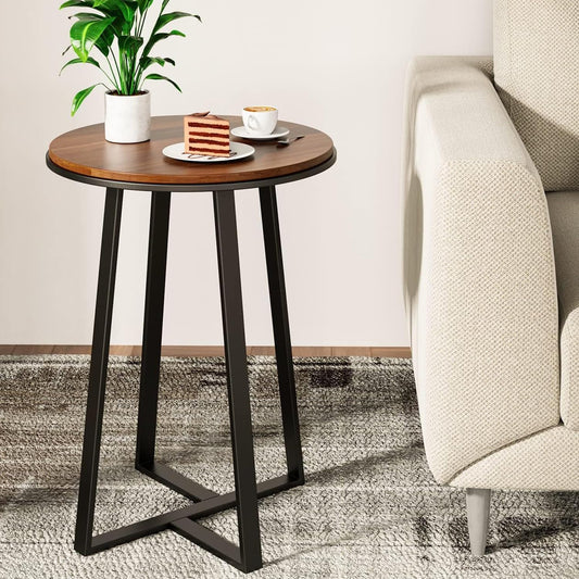 Dorriss Round End Tables, Small Side Table Walnut Color MDF Top, Metal Frame Black, Tall End Table for Bed Room, Coffee Tea End Table for Living Room(Walnut+Black)