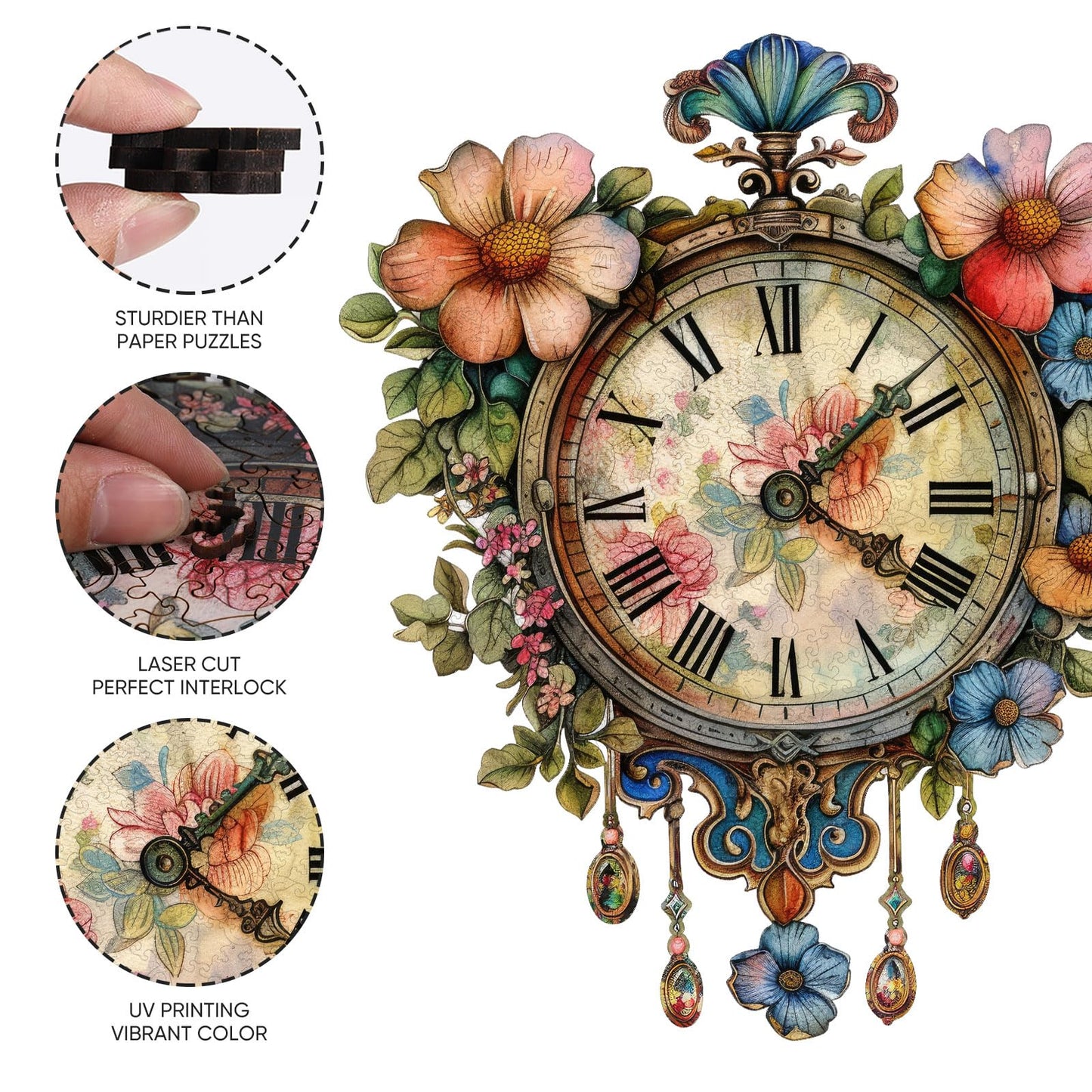 Jiroinlly Wooden Puzzles for Adults, Flower Clock Jigsaw Puzzles for Women and Girls, 500 Piece Wood Puzzle, Beutiful Wall Decor, Unique Shape Puzzle, Best Gift for Family Game 16x18.5 in