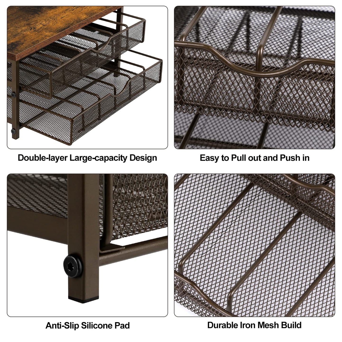 Coffee Pod Drawer Holder Coffee Pod Storage Organizer for Counter 2 Tier Coffee Pod Holder 72 Capacity Capsule Storage Rack with Sliding Baskets for Home Office (Brown)